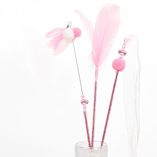 Funny Cat Stick Cat Toy Bell Feather Self-Entertainment to Relieve Boredom and Bite-resistant Long Rod Fairy Funny Cat Rod Pet Supplies Cute 4 Pieces (Colors and Styles Randomly Do Not Repeat)