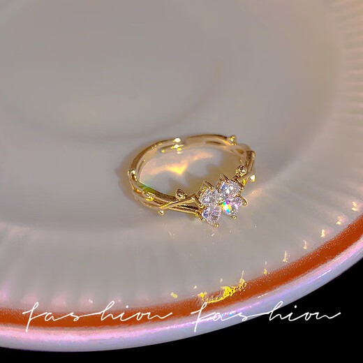 Flower micro-encrusted winding ring, exquisite, luxurious and high-end index finger ring, new trendy niche ring for women, golden flower ring (opening can be adjusted)