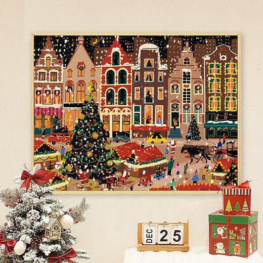 He Jiagong galison winter light Christmas digital oil painting DIY fill coloring hand-painted acrylic oil painting decorative hanging painting qx15841 60*70cm thick solid wood inner frame + decorative outer frame