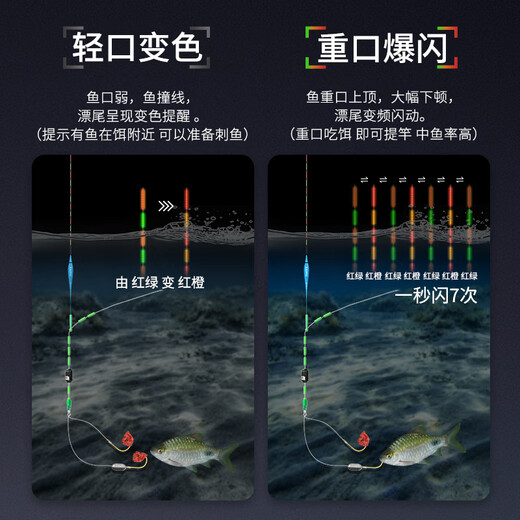 六鱼LED咬钩变色爆闪电子浮漂醒目夜光漂日夜两用鱼漂垂钓用品配件 NR4122S-Y5/吃铅2.2g-休闲综合钓