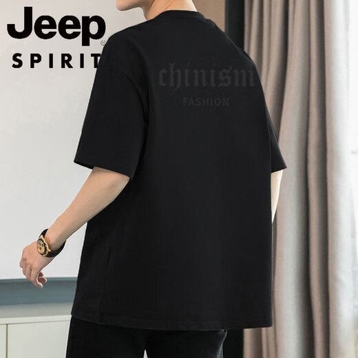 
JEEP SPIRIT260g heavy pure cotton short-sleeved T-shirt men's American loose top letter printed half-sleeved round neck T-shirt M09-T681 dark green S