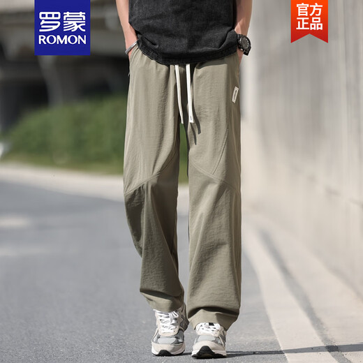 Romon Herrenhosen Sommer dünne amerikanische Straight-Tight Ice Seidenhose für Jungen Militär grün cool atmungsablöser Hose Militärgrün 6636 m