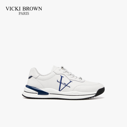 VICKI BROWN VB men's shoes French brand fashionable embroidered white shoes comfortable and versatile casual shoes men's business casual leather shoes white blue 38