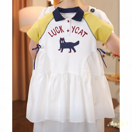 Ttpmer Girls Sommer Mode Polo-Rock kurzärmelige Kinderstil Kleid 9221-Kartoon Katze Polo-Rock 120