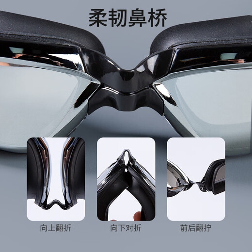Shimeijia swimming goggles, high-definition anti-fog swimming goggles, swimming cap set, waterproof earplugs and nose clip glasses, electroplated black