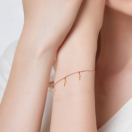 CAOX Quande Light Luxury 18K Gold Rose Gold Cross Bracelet Women's Fashion Ins Design Hand Jewelry Mother's Day Gift 18K Rose Gold Bracelet
