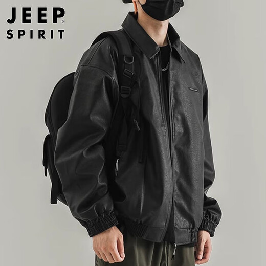 Jeep Spirit Jeep Retro Chaqueta de cuero Retro Spring y Autumn Flying Leater Chaqueta American Motorcycle Traje Black XL