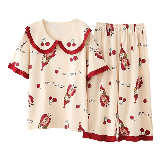 Super Fat Plus Women's 260 Jin [Jin ist gleich 0,5 kg] Heimkleidung Pyjamas Special Summer Cotton Kurzärmel 7 Minuten dunkelblau B9923 m (80-100 Jin [Jin entspricht 0,5 kg]))