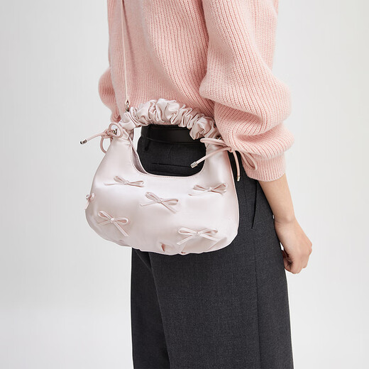 CHARLES&KEITH蝴蝶结褶皱手提斜挎小方包生日礼物女圣诞礼物送女友CK2-40151496 Baby Pink浅粉红色 中包