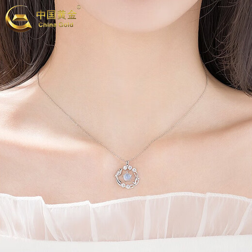 China Gold (CHINA GOLD) pt950 platinum necklace for women platinum blue eucalyptus and bird pendant jewelry Father's Day birthday gift for girlfriend and lover platinum pendant about 2.05g free silver chain