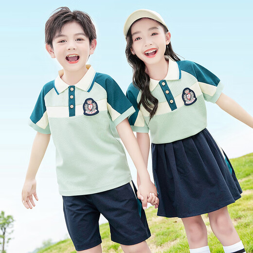 米诗德（MISHIDE）米诗德幼儿园园服夏季英伦校服小学生校服套装夏季短袖英伦风毕业 6625绿色款女T恤+裙子 160cm 均码