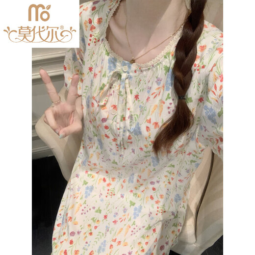 MODAL Princess Style Pyjamas Frauen Sommer mit Brustgebäck pastoraler kurzärmeliger Nachtkleid 2025 Neue Heimkleidung 16864 Pink Blumengrün Blatt feste Brustpolster 2xl 175