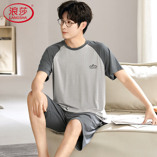 浪莎（LangSha）莫代尔男士睡衣薄款短袖大码宽松家居服套装2025新款 6623 L