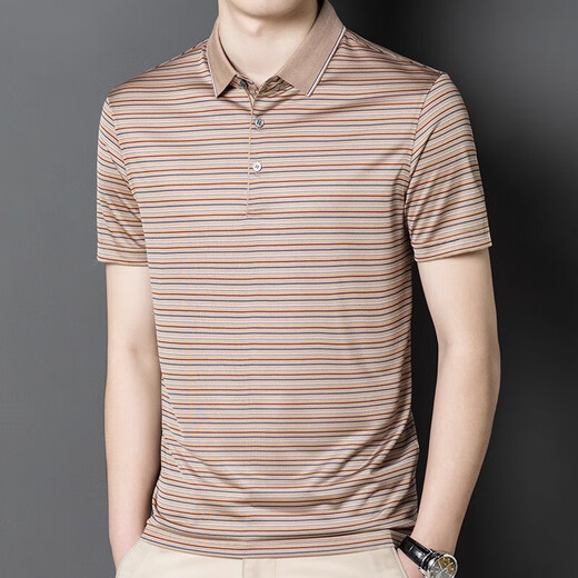 
Romon ice silk Polo shirt short-sleeved thin horizontal stripes cool business casual top Father's Day A829 red M 165 [Recommended 100-120Jin [Jin equals 0.5 kg]]