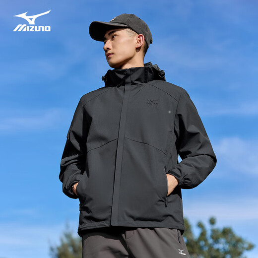 Mizuno Outdoor Jacket Men's Spring and Autumn Hooded Versatile Jacket Top Windproof and Waterproof Mountaineering Jacket Dark Gray L