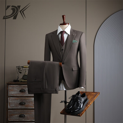 DK high-end men's one-button suit suit men's spring and autumn slim coat business casual formal dress small suit one-button tea gray (suit + trousers) 4XL 58 (158-175Jin Jin equals 0.5 kg)