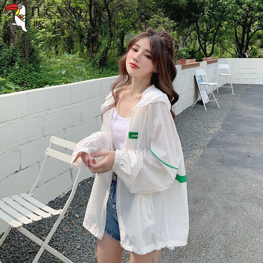 啄木鸟夏季薄款冰丝防晒衣女2025新款宽松百搭休闲连帽外套 白色薄 轻薄 L