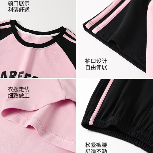 Catman 100% pure cotton pajamas for women in summer short-sleeved trousers casual loose women's home clothes large size can be worn out for outfits 688 pink 2XL [recommended 140-160Jin [Jin equals 0.5 kg]]