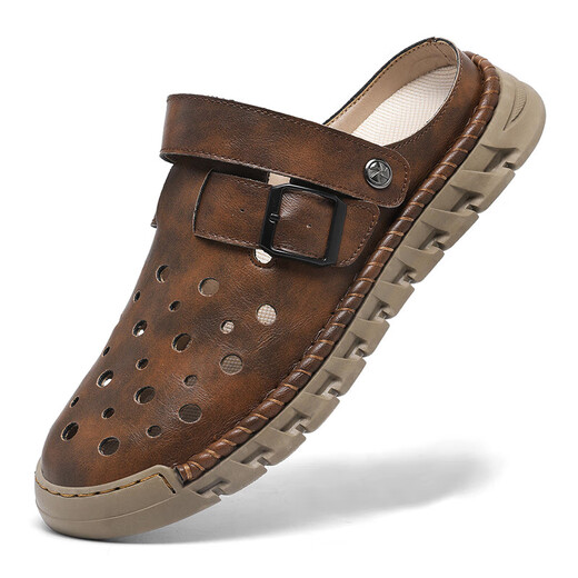 Außensandalen Männer 2025 Neue Baotou -Sandalen Herrenschuhe mit atmungsaktivem, weicher Sohle reiner Mikrofaser -Leder -Sandalen Khaki [Mikrofaserleder A675] 42