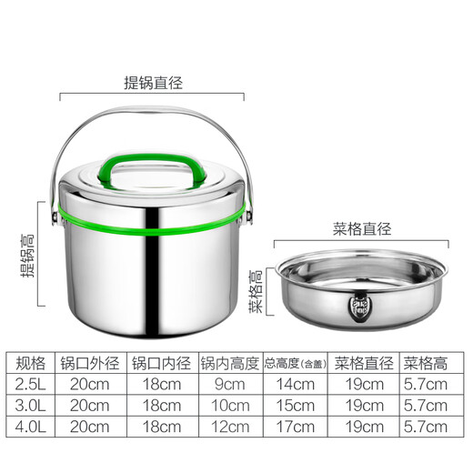 Zhewe Edelstahl 2-layer-Isolierung Lunchbox Großkapazität Isolierung Eimer Handheldsuppenschaufel Erwachsener Reisschaufel Suppe SN4877 2,5 l gelb (201 Material)