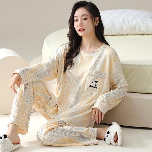 Kommandant Xiong Frühling und Herbst Langarm großer Pyjama-Set für Frauen mit Brustpolstern integrierter Sommer- und Winter-Hausbaumwolle können externe HRY1049 Eins Größe M-Code sein (vorgeschlagen 75-95 Jin [Jin gleich 0,5 kg]))