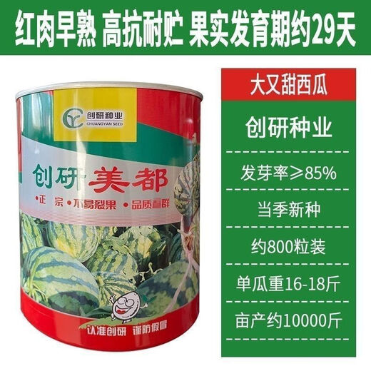 Store hot selling Chuangyan Meidu watermelon seeds with thin skin and few seeds, large fruit Kirin Sweet King seeds early maturing canned Chuangyan Meidu Kirin watermelon seeds base original delivery 1 can of about 800 seeds directly supplied from the base