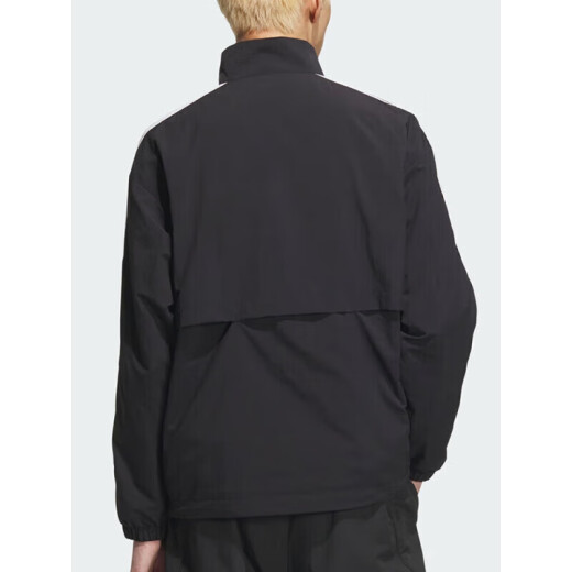 
Adidas jacket men's 2025 spring new fitness training sportswear stand collar windproof casual woven jacket top KC3892 black/white L