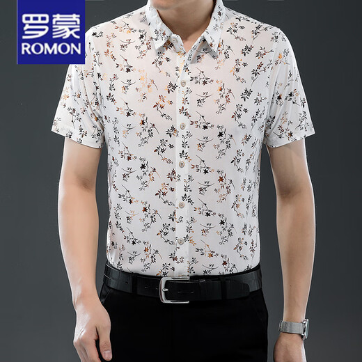 罗蒙（ROMON）25夏季新款男装短袖衬衫薄款衬衣时尚潮流休闲爸爸装上衣 9898金色 2XL 180