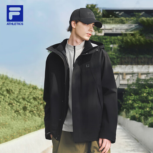 FILA Official Couple's Outdoor Jacket 2025 Autumn New Outdoor Sports Windproof Moisture Breathable Antibacterial Hooded Jacket for Men True Black-BK L 175/96A/L