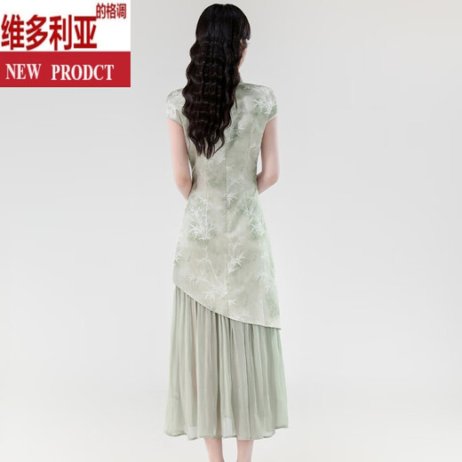 维多利亚的格调新中式年轻款独特漂亮掐腰连衣裙女新款2025夏季穿搭气质国风裙子 绿色 L