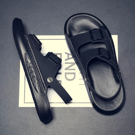
Jinlilai GY2025 new men's sandals Korean style fashion trend literary versatile soft sole wear-resistant outdoor flip-flop beach 9903 black 38