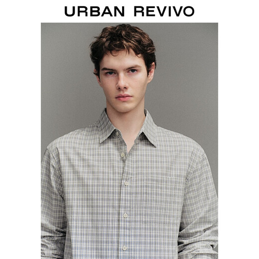 UR2026 spring new men's retro casual plaid cotton long-sleeved cardigan shirt UMF250083 blue plaid S