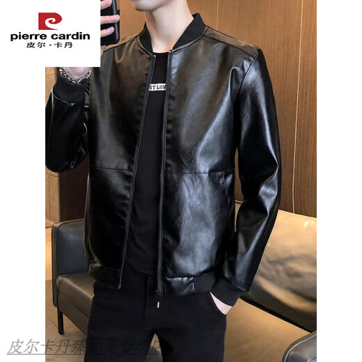 
Pier Cardin men's leather jacket autumn new trendy handsome motorcycle leather jacket stand collar slim regular casual leather jacket BB99 BB9923 [Black] thin M