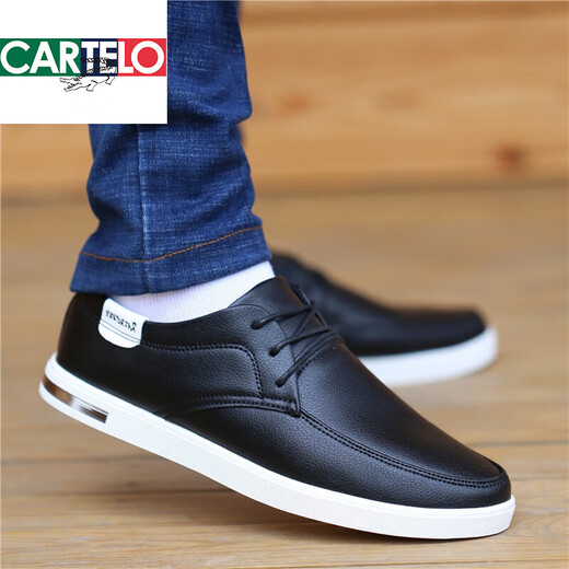 CARTELO casual leather shoes for men autumn 2025 new men's leather shoes business casual shoes Korean style breathable soft sole versatile shoes dark blue 9158 single shoes four seasons 42 small size