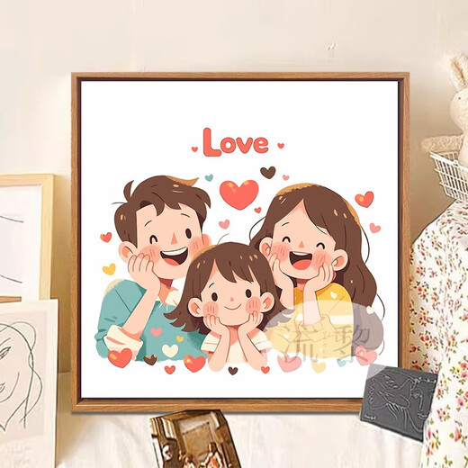 
Jin Geyu family of four digital oil paintings, cute family portrait digital oil painting DIY fill coloring hand-painted family three and four LL15828 20*20cm thick solid wood inner frame, acrylic paint + oil canvas + brush