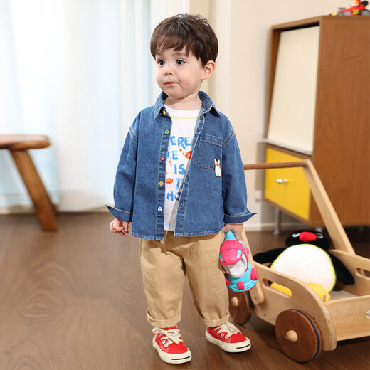 LUSON Little O daddy baby boy baby boy autumn denim jacket boy 2025 new baby long-sleeved shirt