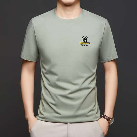 DVW International Herren-Kleidungsmarke runder Hals runder Baumwoll-Männer-T-Shirt NEW Mode gestickt mit kurzärärmern mittleren und jungen halben Ärmeln High-End-Weiß XL 52 [120-140jin [Jin ist 0,5 kg]]