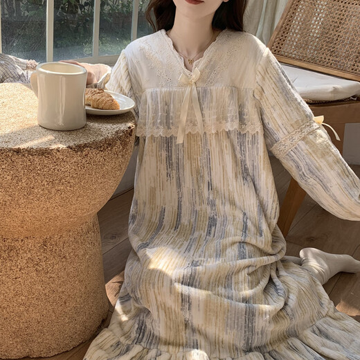 
Yalu coral velvet nightgown for women in autumn and winter lace lace 2025 new thickened palace princess style flannel pajamas KMN_12342# lace lace velvet skirt M 160()