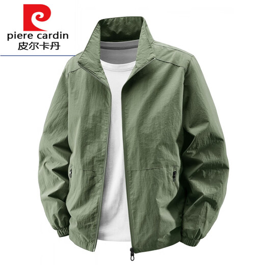 Pierre cardin 2025 new spring and autumn stand-up collar jacket for men thin jacket for men casual spring and autumn waterproof thin style knitted 9928 hooded-khaki M