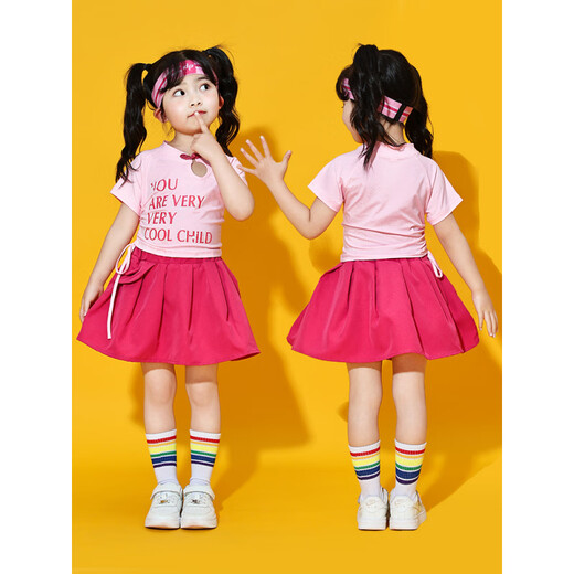 常霖六一儿童拉拉队演出服幼儿园啦啦队舞蹈表演服装小学生毕业照运动 14108水滴领粉女短衣+玫红短裙+ 100 cm
