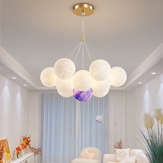 Nordic Simple Wohnzimmer Internet Prominente Beleuchtung Creme im Schlafzimmer Restaurant Planet Kronleuchter Zhongshan Home Dekoration Mondlampe 9734-schwarz 7-köpfige dreifarbige helle Ballkugel