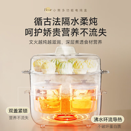Bear electric stew pot, household electric stew pot, upper steaming and lower stew, water-proof stew pot, soup pot, bird's nest stew pot, baby porridge pot, porridge and health care, multi-functional, can be reserved and timed DDZ-H10H6, 24H reservation + 12H heat preservation 1L