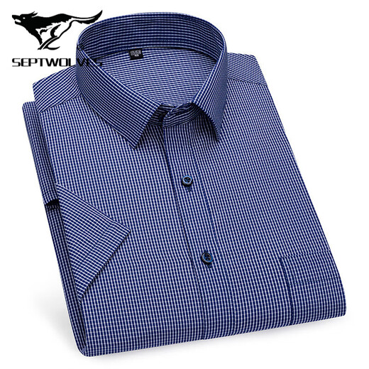 Siete Wolfs 2025 Camisa de manga corta para hombres de mediana edad de verano para ropa profesional de negocios sin planchar camisa de alta gama de hombres de algodón DX6623 38