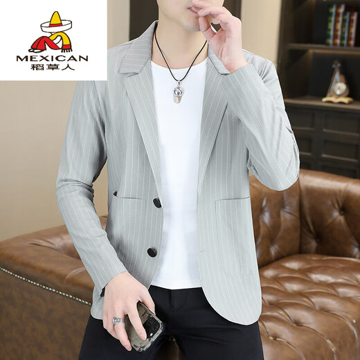 Scarecrow Jeune Slim Ice Silk Striped Summer Suit à manches longues Men's Korean Style Casual Casual Beau