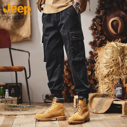 JEEP overalls men's casual pants cotton autumn and winter trendy leggings long pants men's Khaki XL