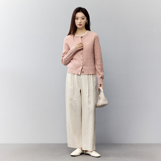 Inman Old Qian Style Retro Cardigan Sweater para mujeres 2025 Autumn New Style Fashion Commuter Sweater Light Pink XL