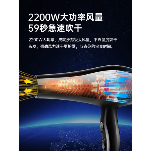 小米粒电吹风机家用大风力负离子护发大功率理发店发廊吹风筒3524 黑色1600W功率[家用款]大风力速