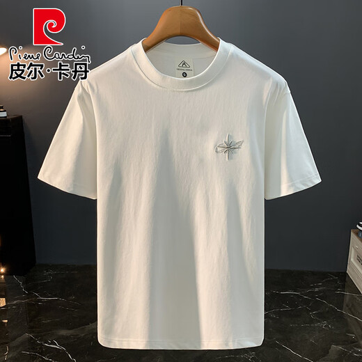 皮尔卡丹（pierre cardin）2025新款刺绣短袖t恤男士夏季白色薄款简约T恤衫柔软休闲半袖上衣 白色6 印花款JSW9923 M 适合90-108斤穿