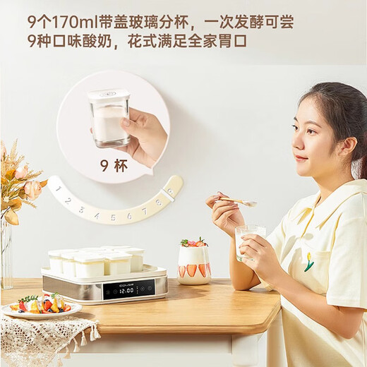 卡士日本酸奶机家用小型全自动恒温多功能一体米酒泡菜发酵纳豆酵素机 九宫格酸奶机[9杯/单杯170ml]+1