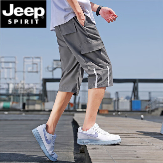 
JEEP SPIRIT cropped pants men's summer thin loose casual shorts men's sports workwear mid-trousers Korean style trendy student pants 9227 gray XL